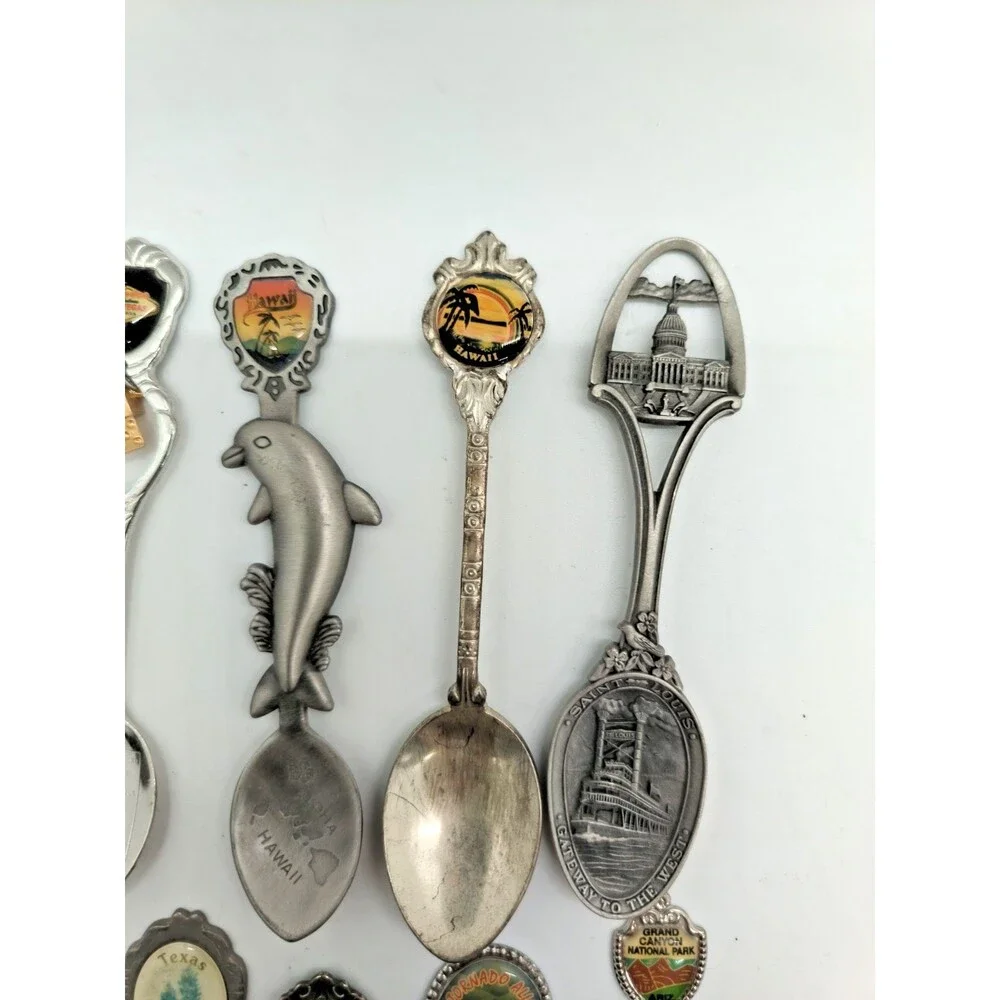 Vintage USA State Souvenir Spoon Lot of 10 – Vegas Texas Arizona Hawaii Iowa